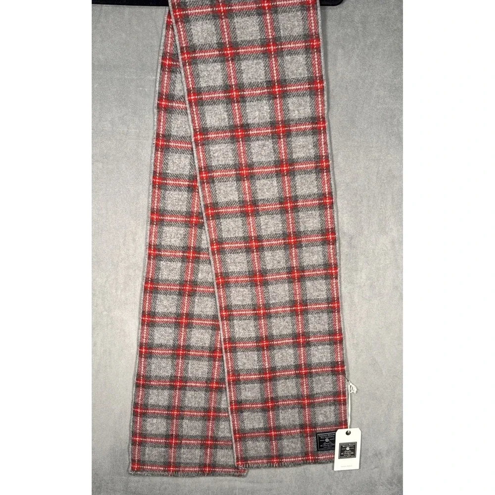 Faribault Woolen Mill Target 100% Virgin Wool Scarf Gray Red Plaid 72x10 NWT USA